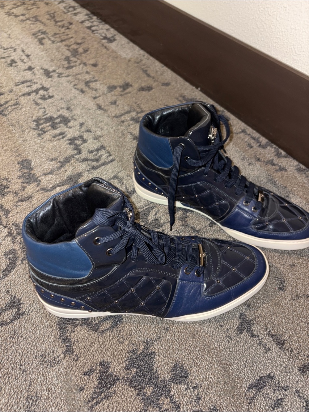 Versace Blue High Top Sneakers with Silver Medusa Head Worn twice
